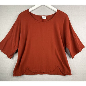 Oh My Gauze Top Womens Size 2 L Rust Red Lagenlook Minimalist Casual Boho Artsy